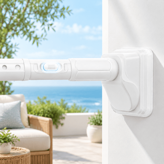 White Shower Curtain Rod 41-126in(3.41-10.5ft)*2 No Drill Tension ...