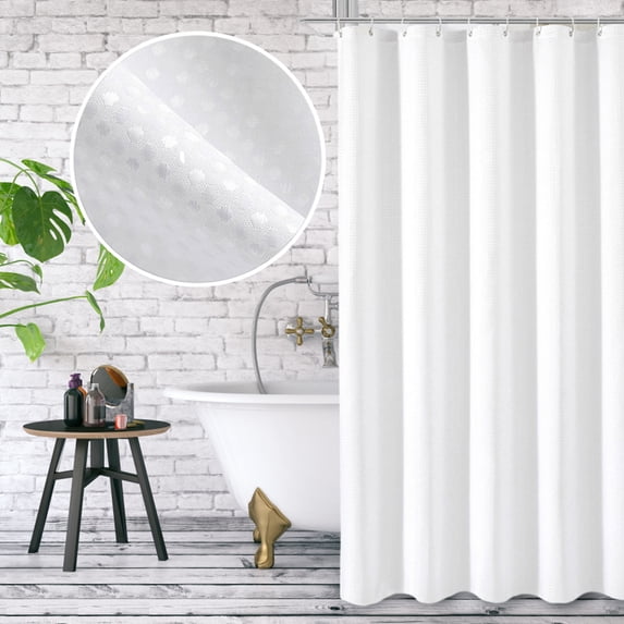 White Shower Curtain - Waffle Weave Textured Fabric Shower Curtains for Bathroom, Machine Washable Waterproof Soft Cloth & Hotel Quality, 72Wx72H