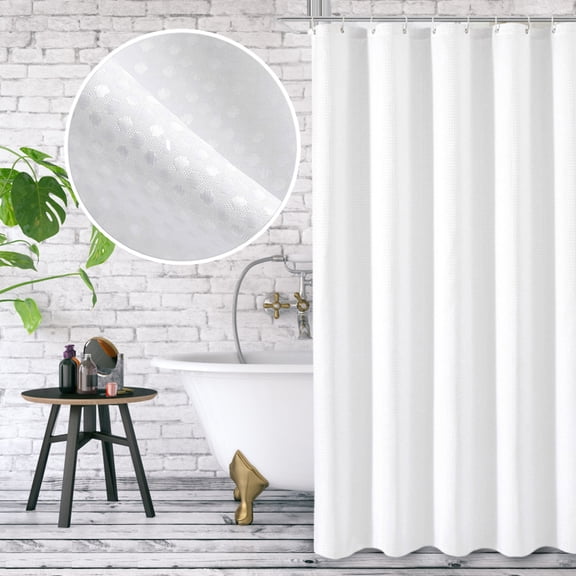 White Shower Curtain - Waffle Weave Textured Fabric Shower Curtains for Bathroom, Machine Washable Waterproof Soft Cloth & Hotel Quality, 72Wx72H