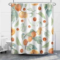 White Shower Curtain for Bathroom Orange Peaches Fabric RV Shower Curtains Waterproof 72x72inches Green Leaves Bathtub Shower Curtain Set with Hooks