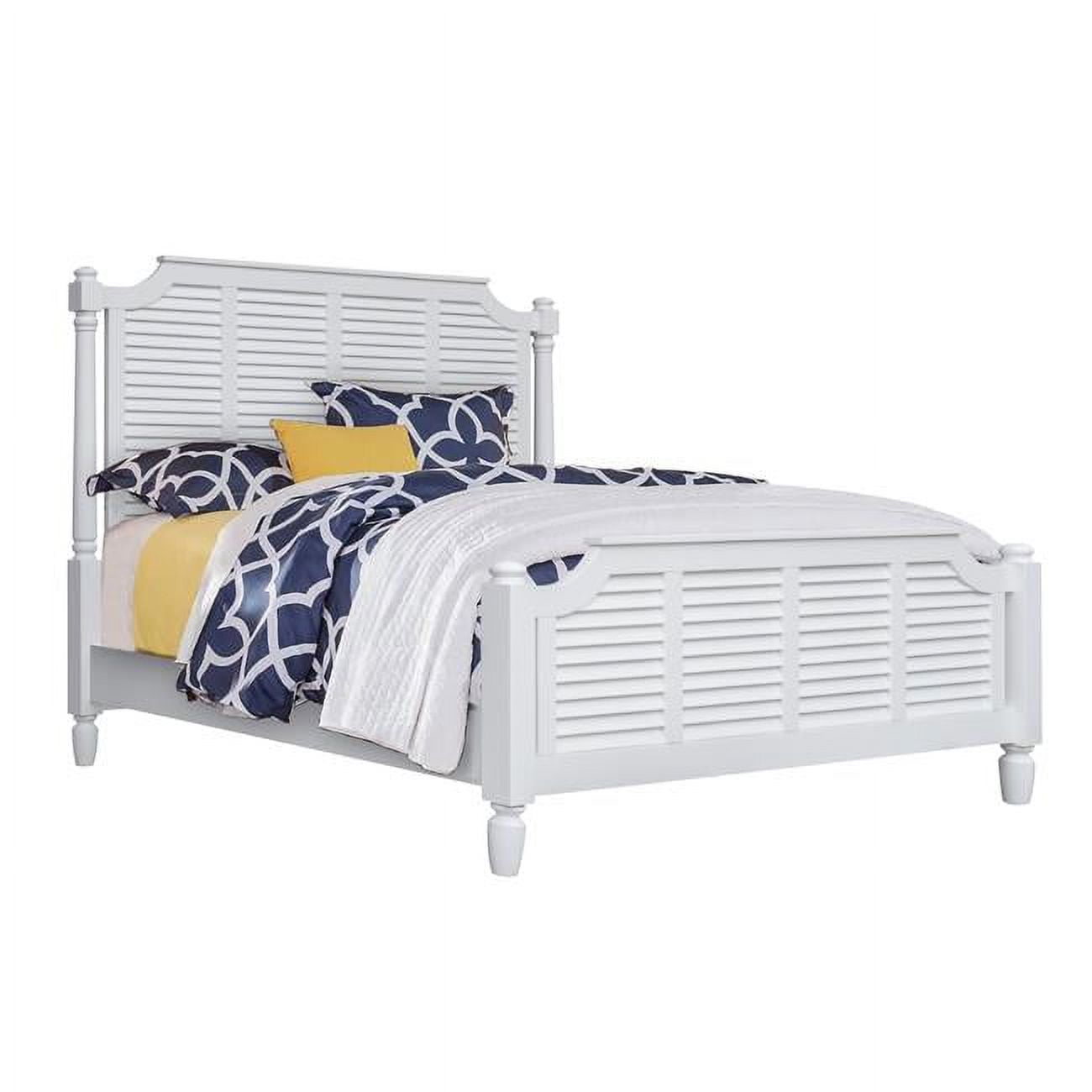 Crisp White Coastal King Bed with Open Shutter Headboard