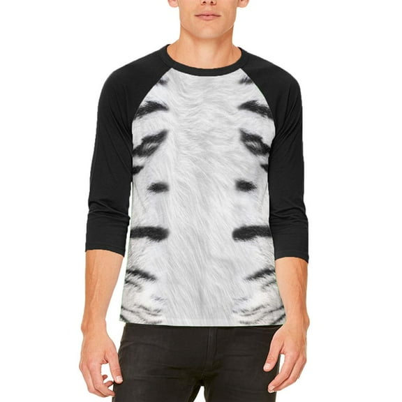 White Siberian Tiger Costume Mens Raglan T Shirt White-Black SM