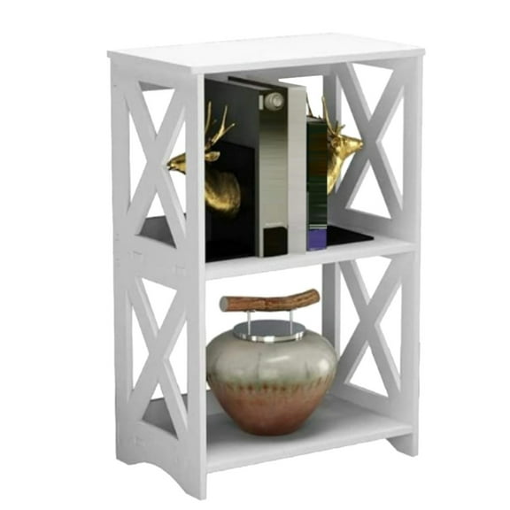 White Side Table, Small End Table with Storage Shelf, 3-Tier Nightstand Bedside