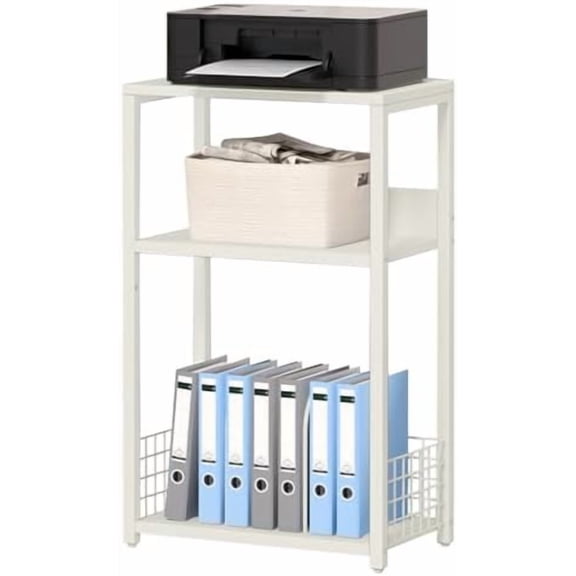 White Side Table,Small Printer Stand with Storage Shelf,3 Tier Industrial Bedside Tables,Vinyl Record Player Stand,Modern Sofa Night Stands for Living Room Bedroom Office Small Spaces