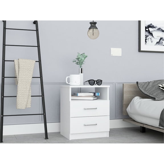 White Side Table / Two Spacious Drawers for Storage / Bedroom Organization