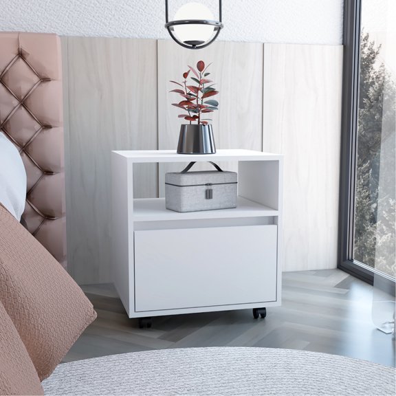 White Side Table With Thoughtful Design And - Bedroom Grace, Nightstand Structure Drawer Modern Strong Structure,