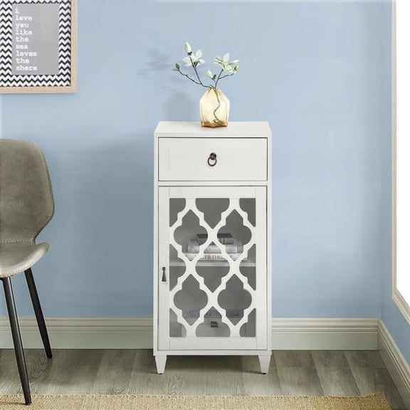 White Side Table with Drawer and Door - Compact & Functional for Small Spaces