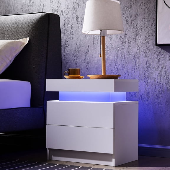 White Side Table with LED | Easy to Assemble & Organize | Bedroom Use