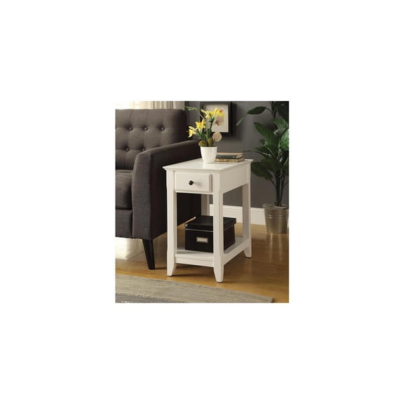 White Side Table with Storage - Transitional Accent Table - 23" Height - Solid Wood Legs
