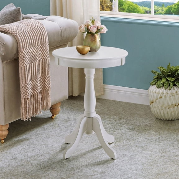 White Side Table with Turned Pedestal for Farmhouse Decor