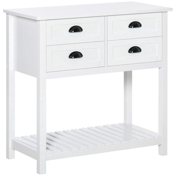 White Sideboard Buffet Cabinet with 4 Drawers Slatted Bottom Shelf Storage Console Table for Kitchen Living Room