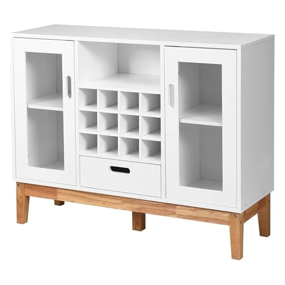 White Sideboard Buffet Cabinet with Wine Rack, Glass Doors - Living Room Storage, Wood Console Table, Entryway Organizer