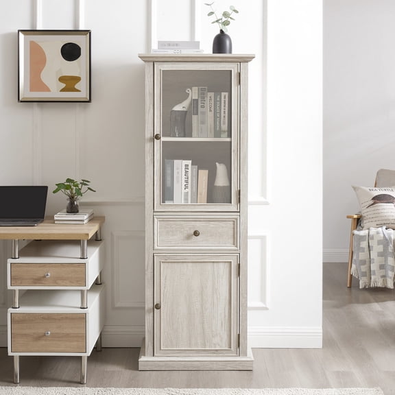 White Sideboard Cabinet with Glass Elements / Enhances Aesthetic of Dining Area