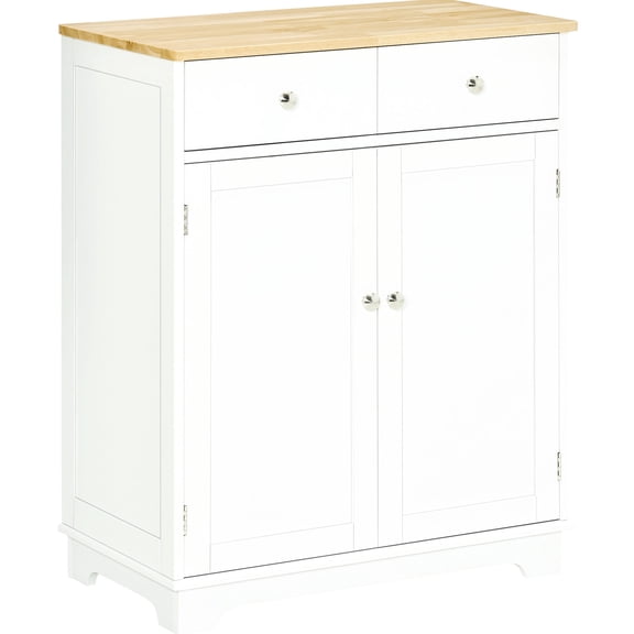 White Sideboard with 2 Drawers & 2-Doors Adjustable Shelf - Roomy Storage for Kitchen, Living Room and Hallway