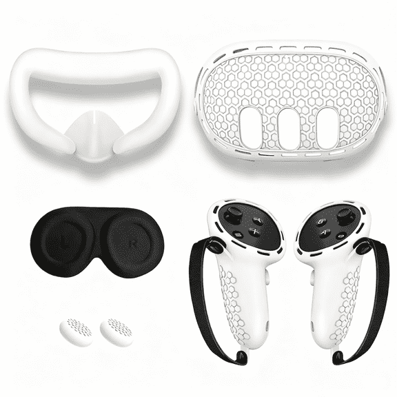 White Silicone Protective Cover Set Compatible with Meta Quest 3 VR Headset Shell Controller Grips Face Pad Complete VR Accessories Kit