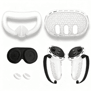 White Silicone Protective Cover Set Compatible with Meta Quest 3 VR Headset Shell Controller Grips Face Pad Complete VR Accessories Kit