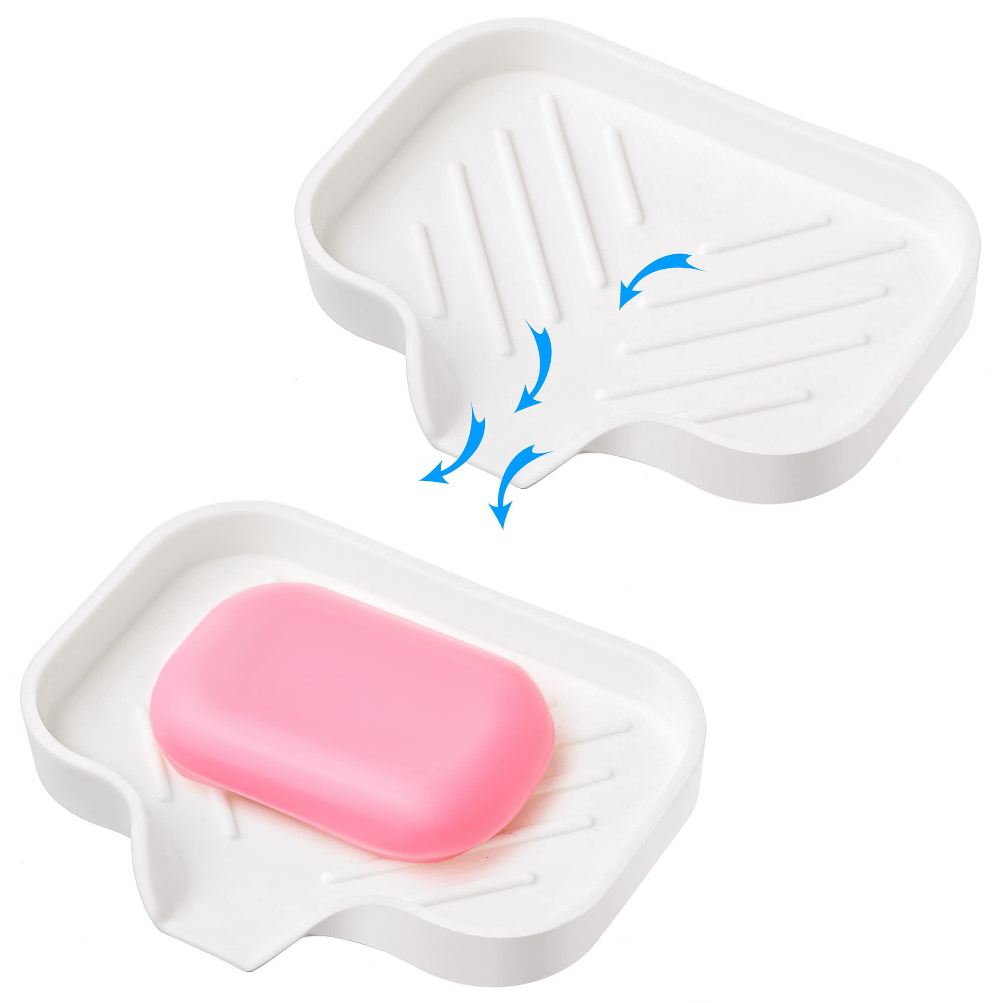 White Silicone Self Draining Rectangular Bar Soap Dishes with Drain 2