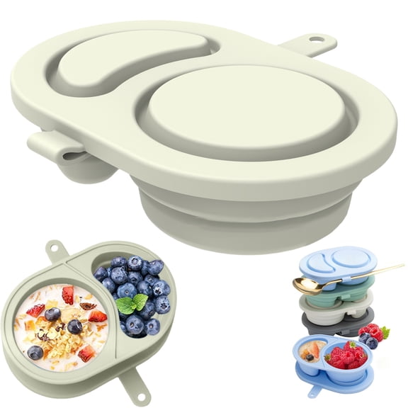 White Silicone Snack Box With Lid – Divided Food Container, Airtight & Leakproof, Microwave & Freezer Safe, 16oz Compartments for Snacks, Sauce, Condiment