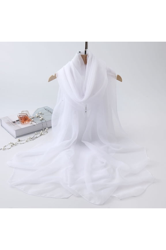 White Silk Scarves Lady Scarf Soft Lightweight Thin Women Summer Neck Wrap for Vacation