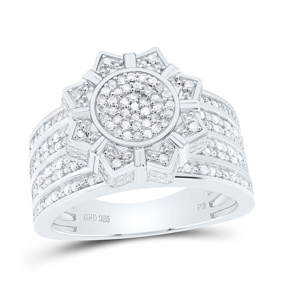 White Silver 1/2Ctw Natural Diamond P3 Gift Flower Ring, Size 6