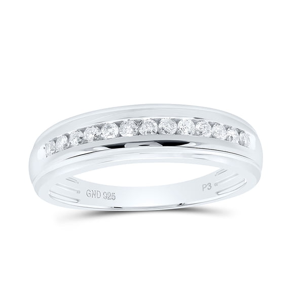 White Silver 1/3Ctw Natural Diamond P3 Gift Mens Band, Size 10.5