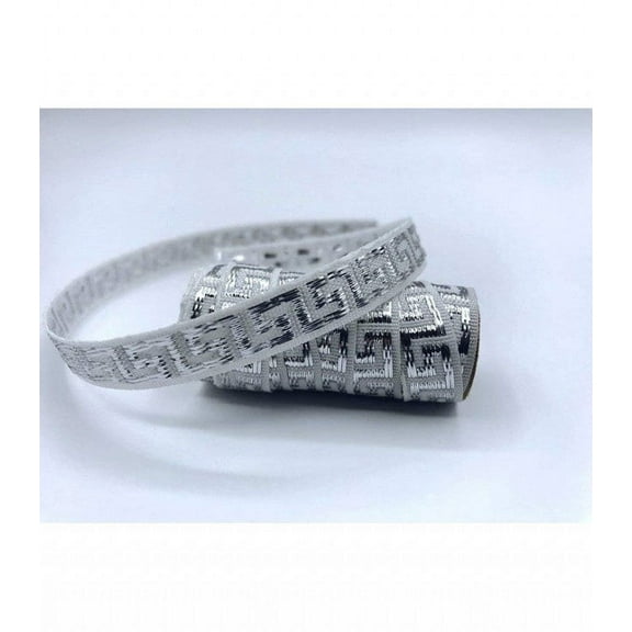 White/Silver 7/16 inch Woven Greek Key Ribbon-15 YARDS