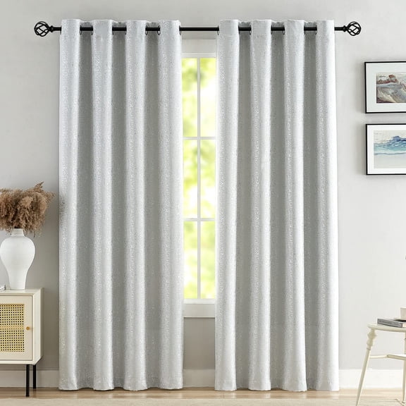 White Silver Curtains for Living Room - Metallic Silver Spots Sparkle Blackout Curtains 84 Inch Long, Thermal Insulated Darkening Grommet Shiny Curtains, 52 x 84 Inch, 2 Panels, Greyish White