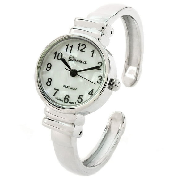 White Silver Metal Band Small Size Bangle Cuff Watch for Women