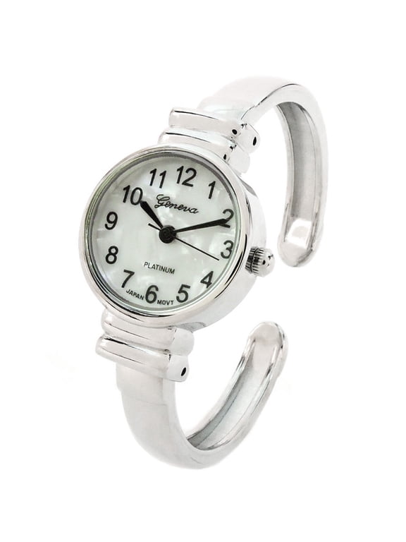 White Silver Metal Band Small Size Bangle Cuff Watch for Women