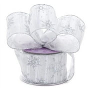 White Silver Snowflake Christmas Ribbon - 2 1/2" x 10 Yards, Wired Ribbon, Gift Wrapping, Wreath