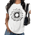 thumbnail image 1 of White Simple Floral Tshirt Women Modern Botanical Print S-5XL Casual Tops, 1 of 5