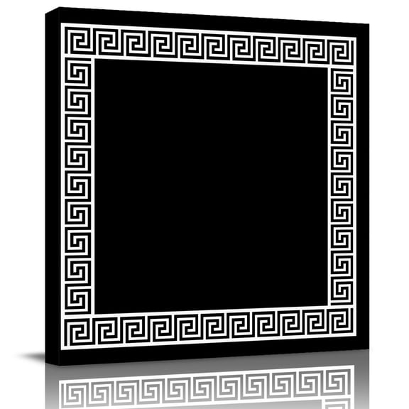 White Simple Geometric Pattern Canvas Artwork Painting Art, Art Texture on Black Square Framed Wall Decorations Prints Picture for Bedroom Kitchen Living Room, 16x16 in