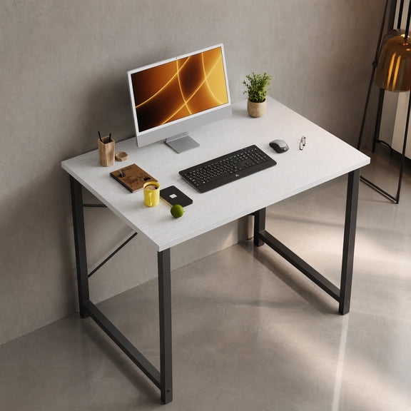 White Simple Writing Computer Desk, XShaped Reinforced Study Work Table for Bedroom & Home Office