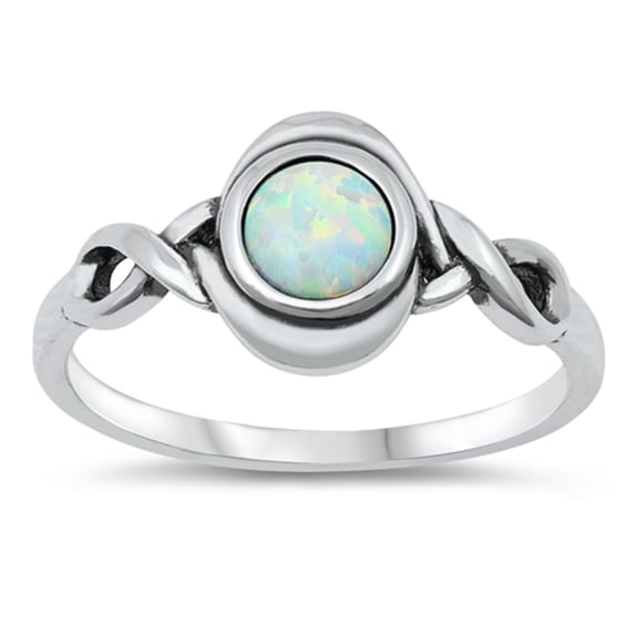 White Simulated Opal Center Braided Sides Ring Sterling Silver Size 4