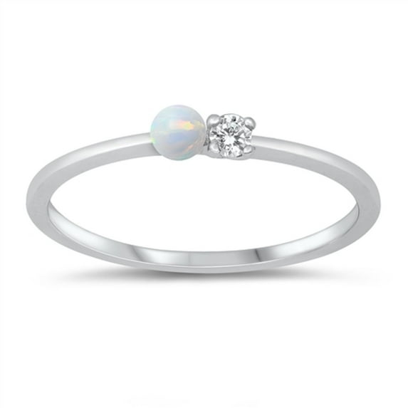 White Simulated Opal Clear Cubic Zirconia Simple Ring Sterling Silver Size 10
