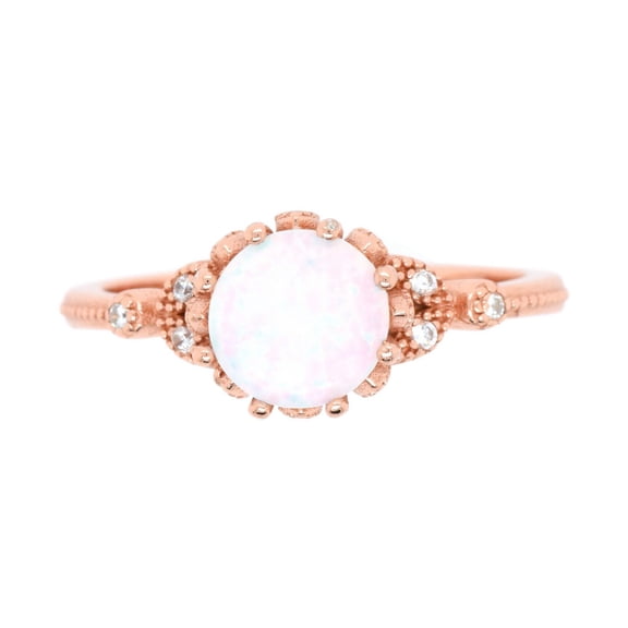 White Simulated Opal Cubic Zirconia Crown Ring Rose Gold-Toned Sterling Silver Size 10