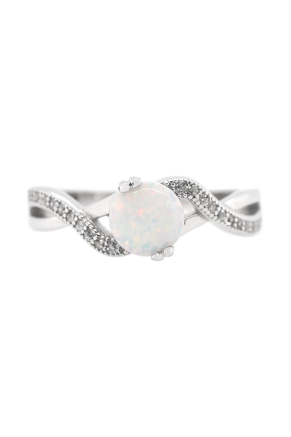 White Simulated Opal Cubic Zirconia Infinity Ring Sterling Silver Size 6