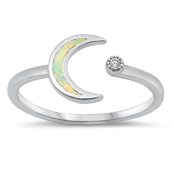 White Simulated Opal Cubic Zirconia Moon And Star Open Ring Sterling Silver Size 10