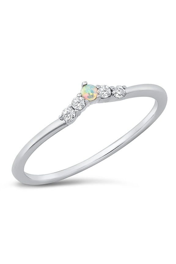 White Simulated Opal Cubic Zirconia Pointed Design Ring Sterling Silver Size 6