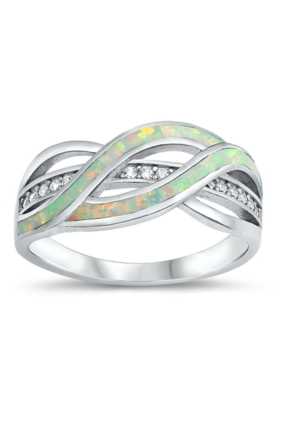White Simulated Opal Cubic Zirconia Swirl Design Ring Sterling Silver Size 6