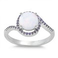 thumbnail image 1 of White Simulated Opal Halo Simulated Amethyst Promise Ring .925 Sterling Silver Purple CZ Female Size 9, 1 of 4