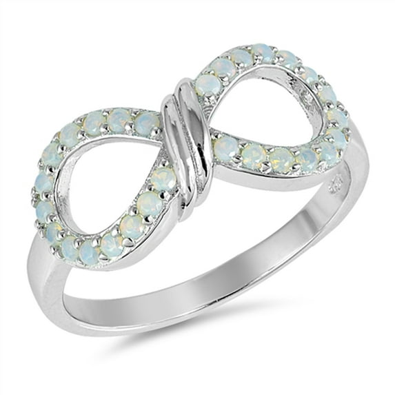 White Simulated Opal Infinity Knot Wide Ring .925 Sterling Silver Band CZ Jewelry Female Size 7