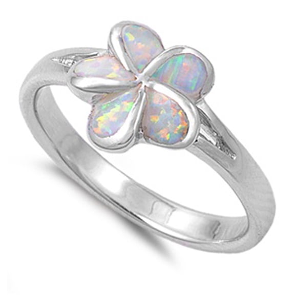 White Simulated Opal Plumeria Tropical Flower Ring 925 Sterling Silver Band CZ Female Size 8