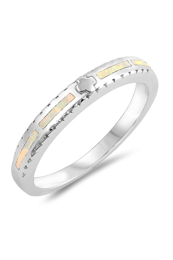 White Simulated Opal Small Greek Cross Stackable Band Ring Sterling Silver Size 5
