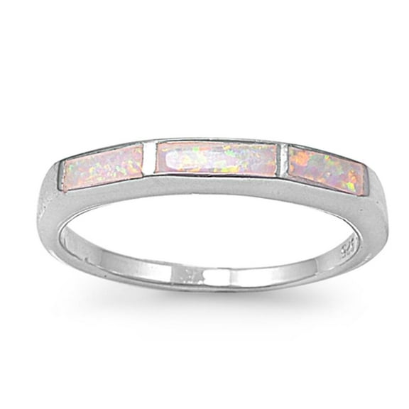 White Simulated Opal Unique Mosaic Ring ( Sizes 5 6 7 8 9 ) New .925 Sterling Silver Thumb Band Rings (Size 5)