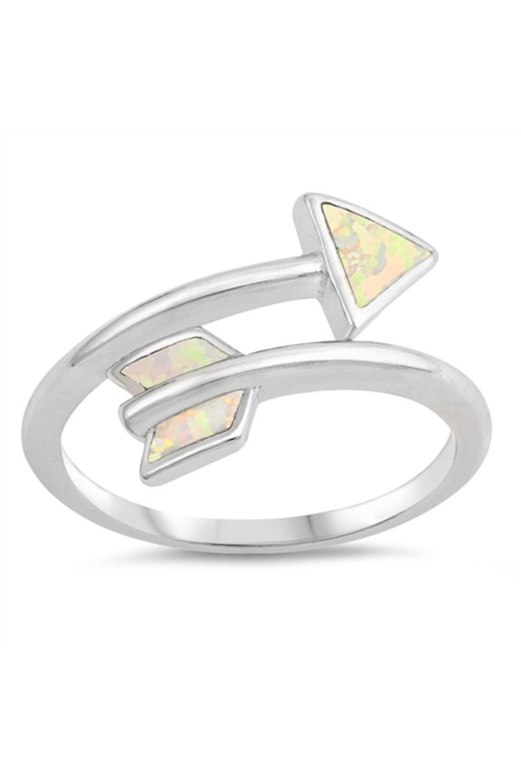 White Simulated Opal Wrapped Around Arrow Ring terling Silver Size 10