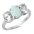 thumbnail image 1 of White Simulated Oval Opal Cented Sided With Two Oval Shape Cubic Zirconia Stones Ring Sterling Silver, 1 of 3