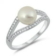 thumbnail image 1 of White Simulated Pearl Bead Cubic Zirconia Split Shank Ring Sterling Silver Size 9, 1 of 3
