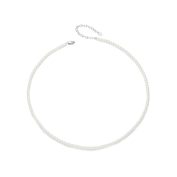 White Simulated Pearl Necklace - 925 Silver Adjustable Chain Delicate Pendant Jewelry for Women