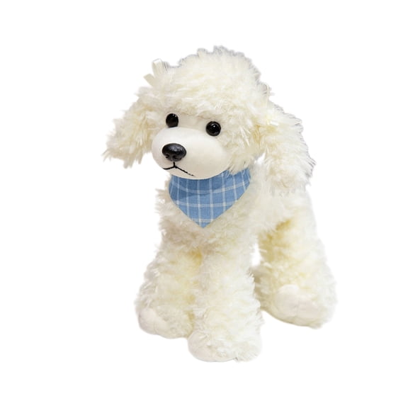 White Simulated Poodle Stuffed Dog Toy With Scarf 11 Inch Plush Doll For Festival And Gift Giving